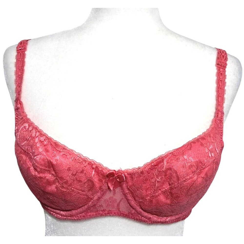 Adonna Bra 36 C Dream Maker Push Up Hot‎ Pink Lace Underwire Adjustable Straps